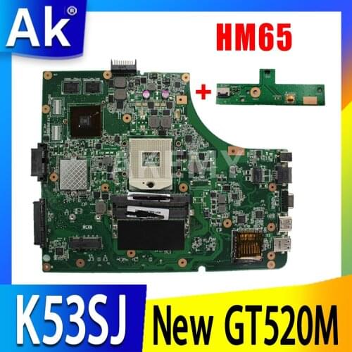 Akemy NEW motherboard For ASUS K53SC X53S K53SV K53SM K53SJ P53Sj Laptop mainboard HM65 GT520M-GPU USB-3.0