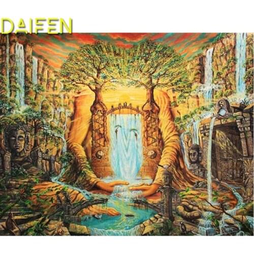 DIY 3D Diamond mosaic Full Round Diamond embroidery Cross stitch waterfall lake Full Square Diamond painting Tree buddha forest