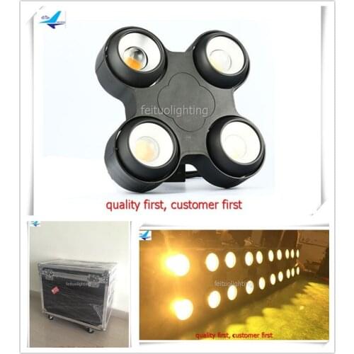 Free shipping 4pcs/lot flycase LED IP65 Warm White Color 4 Eyes 4x100w Blinder Light Audience Stage Event Bright Lyre COB Lights
