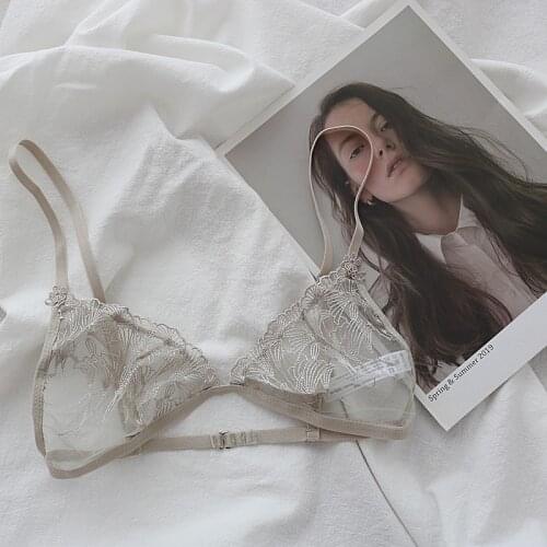 Wriufred Exquisite embroidery perspective lingerie triangle cup ultra-thin bra no steel ring small size girl underwear