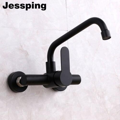 Black sink faucet wall setting dual holes single handle 304 stainless steel