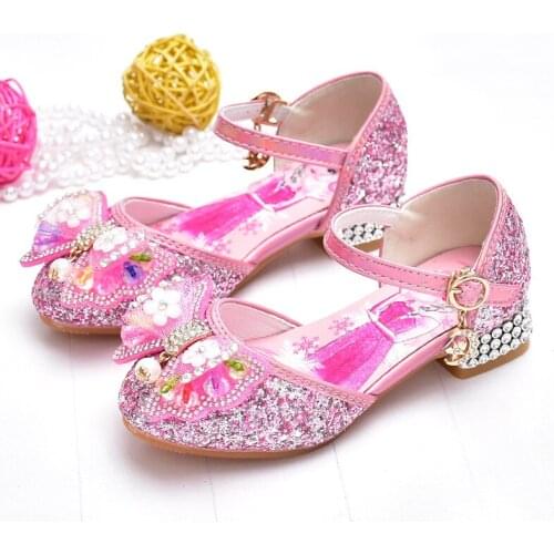 Children Leather Elsa Shoes Child High Heels Girls Princess Summer Elsa Shoes Chaussure Enfants Leather Party Shoes Size 26-35