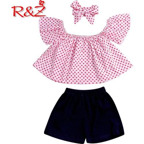 R&Z childrens suit 2019 childrens clothing summer new girls print love princess dress black shorts hair band three-piece