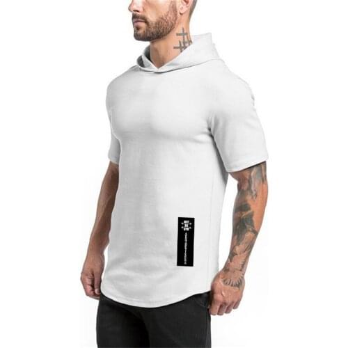 New Cotton Brand Casual Summer Gyms Clothing Bodybuilding Fitness Mens Fashion Sports Hip Hop Muscle Hooded Short Sleeve T-shirt