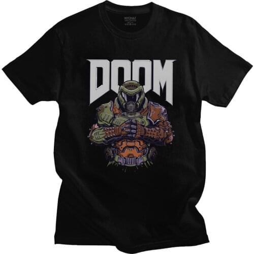 Cool Doom Eternal T Shirt Men Short-Sleeve Game Slayer Skull Tshirt Printed Streetwear T-shirt Pure Cotton Slim Fit Tee Tops