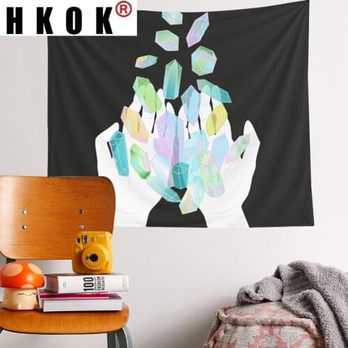 HKOK Hand Moon Rainbow Diamond Tapestry Wall Hanging Covering Rug Background Cloth Beach Mat Blanket Art Bedroom Dorm Home Decor