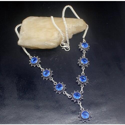 Hermosa Jewelry Amazing Gentle Ocean BlueTopaz Silver Color Women Ladies Gifts Pendant Necklace Chain 48cm 20213399