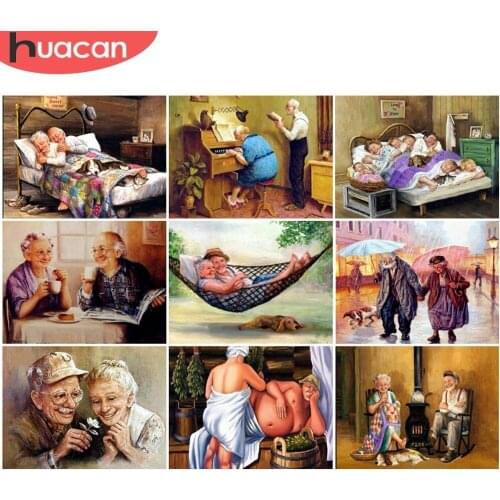 HUACAN 5D DIY Diamond Painting Old Age Life Cartoon Full Square Rhinestone Diamond Embroidery Cross Stitch Mosaic Home Decor
