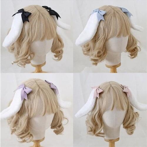 Kawaii Women Girls Hair Clip Rabbit Bunny Plush Lop Ears Hairpin Bowknot Lolita Cosplay Hair Accessories B1860