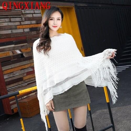 2021 Winter Knitted Batwing Sleeves Overall Sweater Outstreet Triangle Tassel Pullover Women Solid 6 Colors Loose Poncho