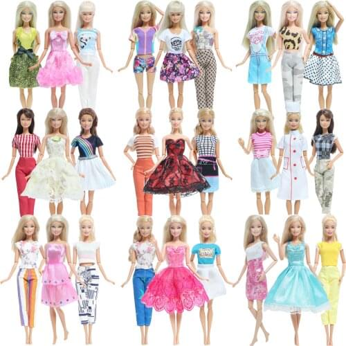 3 Set Doll Outfit Fashion Tops Pants Dress Blouse Trouser Skirt T-shirt Mix Style Accessories Clothes for Barbie Doll Playhouse