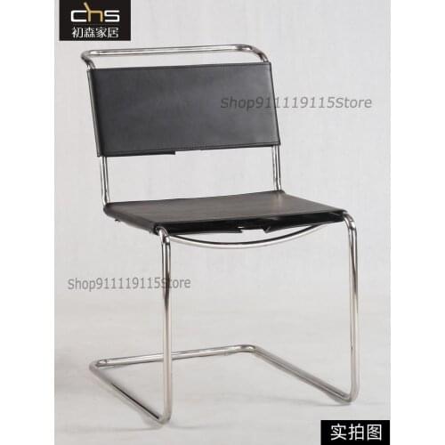 Cantilever Chair Antique Stainless Steel Dining Chair Simple Bauhaus Leather Chair
