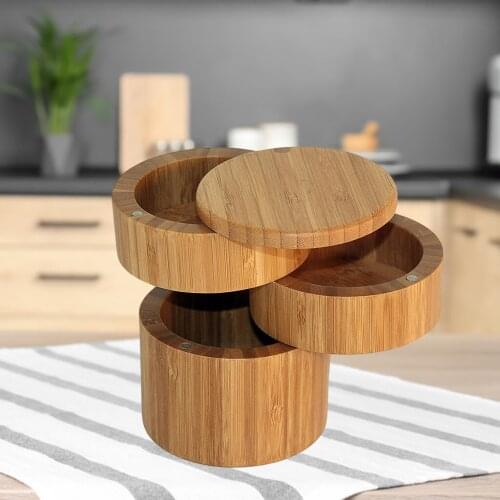 Kitchen Bamboo Spice Storage Box Pepper Box Sugar Box Spices Seasoning Holder with Cover