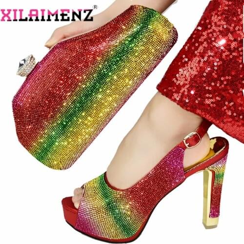 Red Color Shoe and Bag Set New 2020 Women Shoes and Bag Set African Wedding Sandals African Shoes with Matching Bags Set