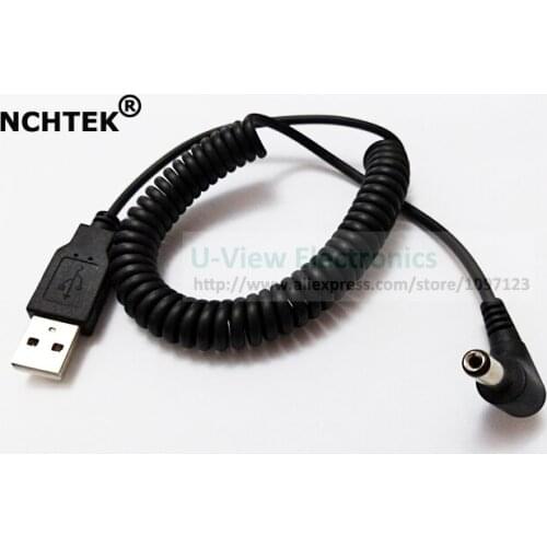NCHTEK 90 Degree Angled DC 5.5x2.1MM Male to USB 2.0 A Male Plug Spring Coiled Power Extension Cable/Free DHL Shipping/100PCS