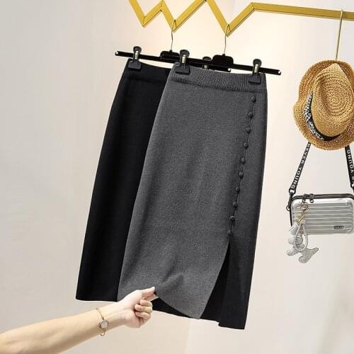 4Xl Solid Color Black Split Knitted Female Plus Large Size Oversized Vintage High-Waisted WomenS Skirts Clothes 2021 A6594