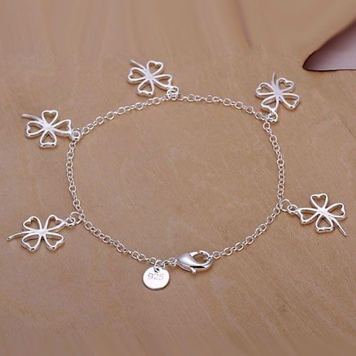 Wholesale Silver Plated Bracelet For Woman Shinning 925 Fashion Jewelry Hollow Four-leaf Clover Bracelet /aguaiyba LQ-H185