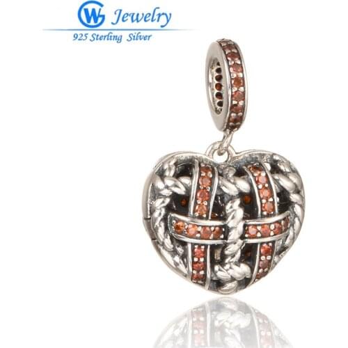 Fashion Jewelry Pendant Sterling Silver Heart Charms With Rhinestones Fit Bracelets For Women