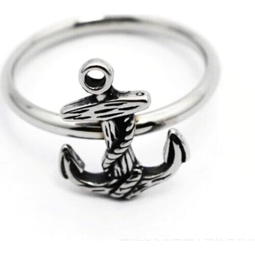 Size 4~9 Cute Navy Anchor Ladies Ring 316L Stainless Steel Jewelry Biker Band Ring
