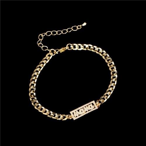 EYIKA Luxury Letter mama Cuban Chain Bracelet Pave White Cubic Zircon Square Gold Color Charm Bracelets Jewelry for Mother Gift