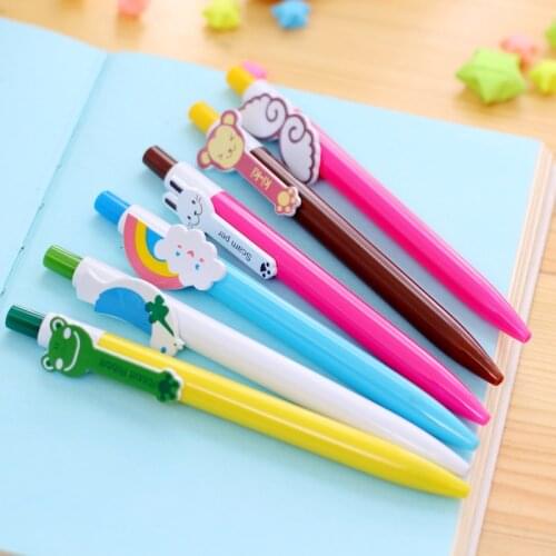 Kawaii Animals Rainbow 0.5mm Blue Ink Press Ballpoint Pens Gel Pen Retractable Ball Pen Kids Stationery 10Pcs/lot