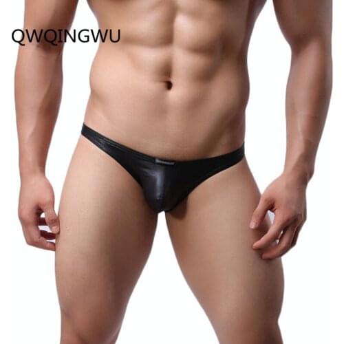 Sexy Mens Underwear Faux Leather Briefs Low Waist Tight Shape Mens Clothing Underwear Man Jock Strap Slip Hombre Briefs