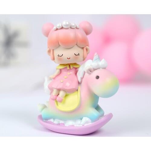 Resin Prince Princess Baby Horse Decoration Happy Birthday Cake Topper Kid Wedding Party Supplies Pink Love Gifts