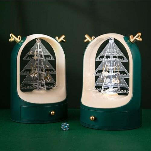 360 Rotating Jewelry Organizer Makeup Storage Box Earring Ring Display Holder Desktop Dustproof Drawer Type Plastic Jewelry Box