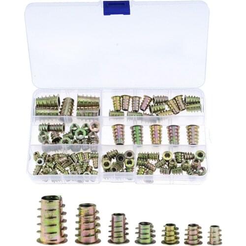100PCS/Box Zinc Alloy Furniture Hex Socket Screw Inserts M4 M5 M6 M8 M10 Threaded Wood Screw Inserts Nuts Tool Kit M4*10 M8x20