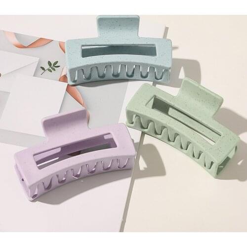 Frosted Banana Hair Claw Large Size Frosted Candy Color Geometric Hairpin Square Hollow Acetate Hair Clamps Hair Accessories