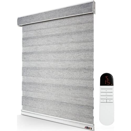 ALDOMO electric linen zebra blinds with fabric inserted dust cover window blinds for bedroom living room study room custom size