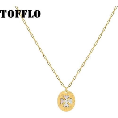 TOFFLO Stainless Steel Jewelry Flower Oval White Seashell Necklace Female Clavicle Chain BSP960