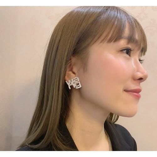 Woman rhinestone letter earring