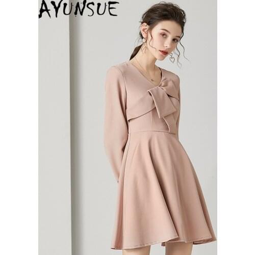 AYUNSUE High Quality Sweet Dresses for Women Clothes Korean Mini Spring Dress 2021 Slim Retro Elegant Long Sleeve Dress Vestido