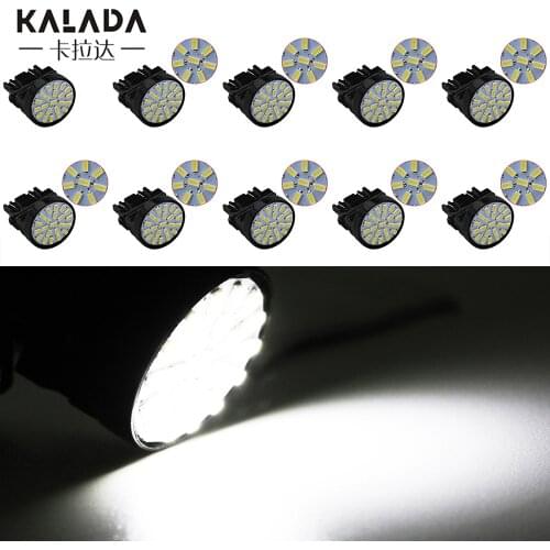 10pcs Car Bright Led Lights t20 7443 W5W 3157 P7W For Car Brake Reverse Lights DRL Daytime Lamp 3014 Chip White 6000K 12V Diode