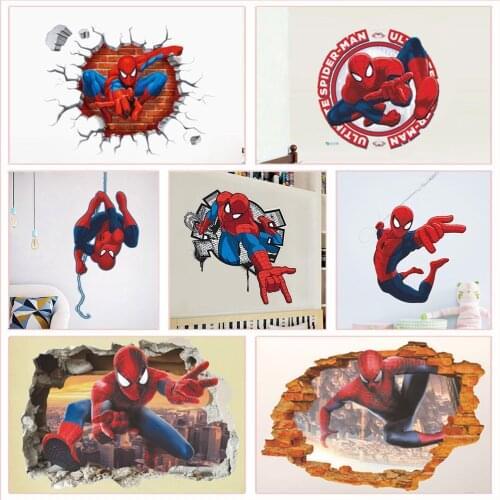 3D Spiderman Wall Stickers For Kids Room Bedroom Home Decoration Diy Super Hero Mural Art Boys PVC Wall Decal