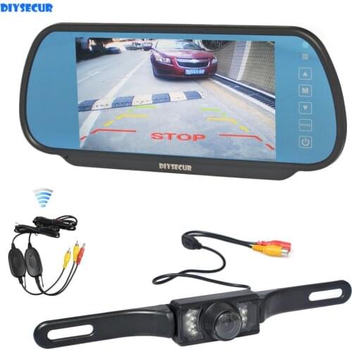 DIYSECUR Wireless Parking System IR Night Vision Rear View Car Camera With 7 inch Car Rear View Mirror Monitor