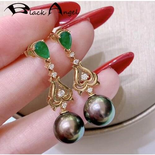 BLACK ANGEL 2020 New Luxury Green Tourmaline Black Pearl Long Drop Earrings for Women Fashion Jewelry Christmas Gift Wholesale
