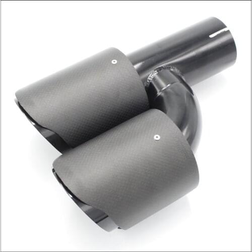 H Style Glossy Black Model Dual Carbon fiber stainless steel universal Auto exhaust tip Double Tip For Left Side With Logo