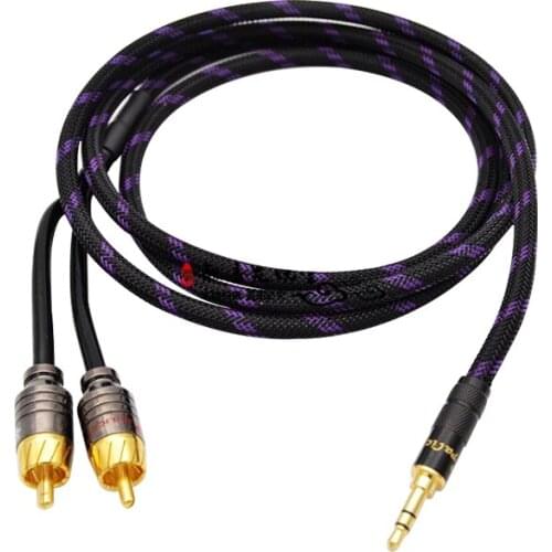 Hifi Audio Cable 3.5MM Right Angled Straight Plug Connector3.5 to 2 rca cable hifi 1 to 2 audio video cable