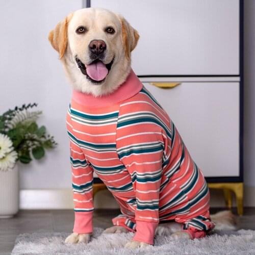 Cotton large dog pajamas striped shirt, full coverage dog pajamas, suitable for big dog big dog clothing holiday after surgery