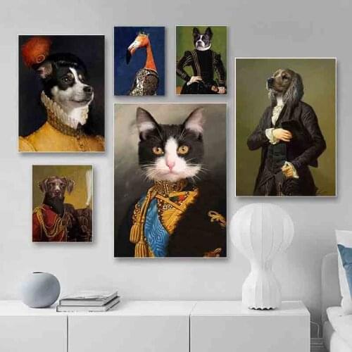 Nordic Canvas Paintings Vintage Style Animals Posters Deer Cat Dog Portrait Prints Wall Art Pictures for Living Home Decoration