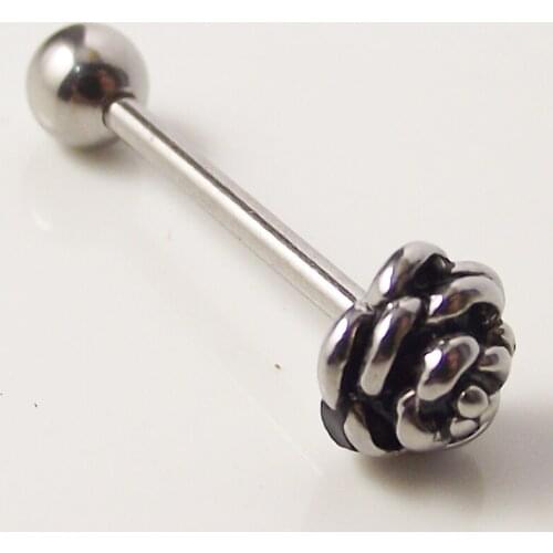 SaYao 1 Piece 14G 1.6x16mm Stainless Steel Flower Tongue Ring Rose Flowers Tongue Nail Rings Barbell Body Piercing Jewelry