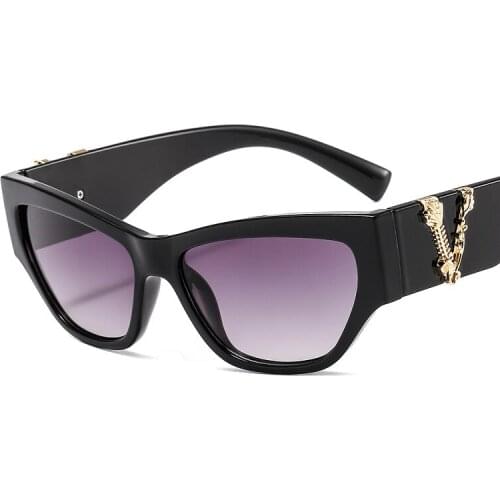 2021 New Cat Eye Sunglasses Women Men Fashion Gradients PC Lens Metal V Logo Luxury Brand Designer Leopart Black Sun Glasses