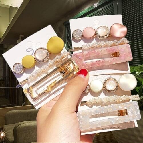 New Fashion Pearls Acrylic Hair Clips Set Sweet Geometric Barrettes For Women Girls Frosted Bead Hair Pins Accessories Headwear