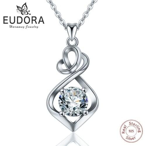 Eudora New 925 Sterling Silver Water Drop Style Women Pendant Necklace Crystal CZ Fashion Silver Jewelry Birthday Gift CYD230