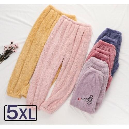 Pajama Pants Ladies Fleece 5XL 100kg Winter Warm Sleep Bottoms Shaggy Flanne Comfortable Female Large Size Pant for Women