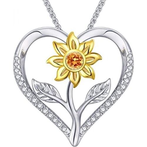 Sunflower Heart Necklace Creative Love Pendant Chain Women Fashion Party Wedding Jewelry For Firends Valentines Day Accessories