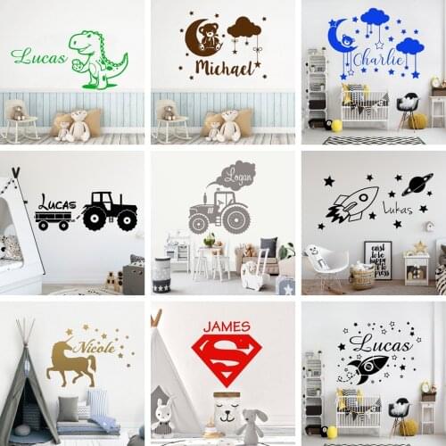 Popular Style Kawaii Stickers Custom Name Wall Sticker Vinyl Decals For Babys Kids Room Decoration Bedroom Decor Wallpaper