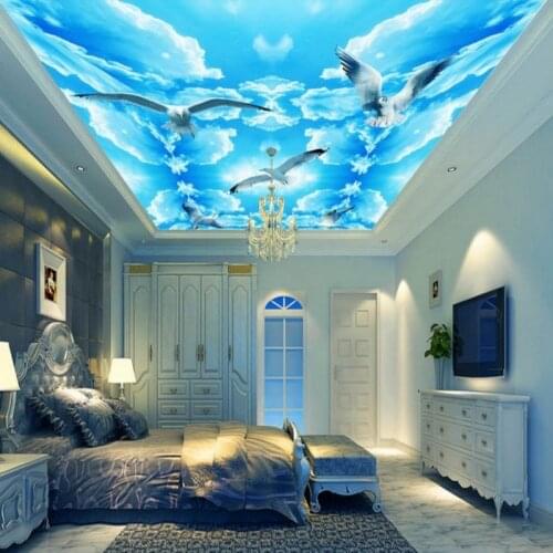 Drop Shipping Custom Wall Mural Custom 3D Stereo Blue Sky Pigeons Ceilings Background Mural Living Room Bedroom Hotel Wallpaper
